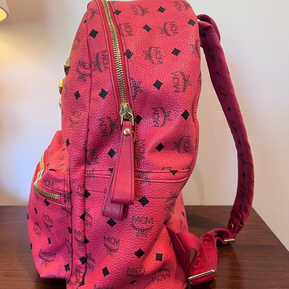 MCM Vibrant Pink Visetos Leather Backpack - Picture 4 of 11